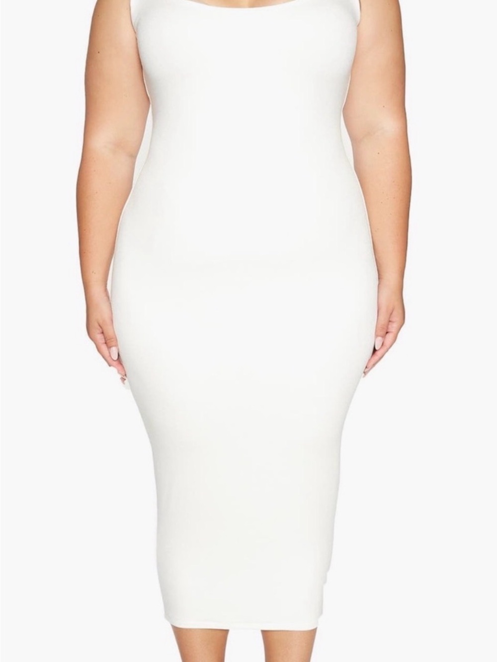 naked wardrobe White Scoop Neck Bodycon Midi Dress